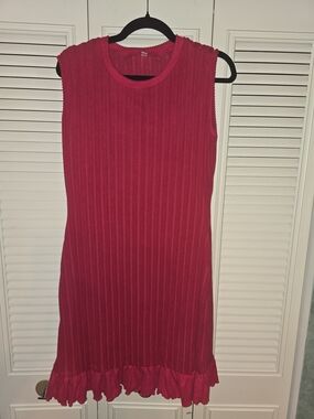 Sleeveless Ribbed Knit Dress in Bright Pink